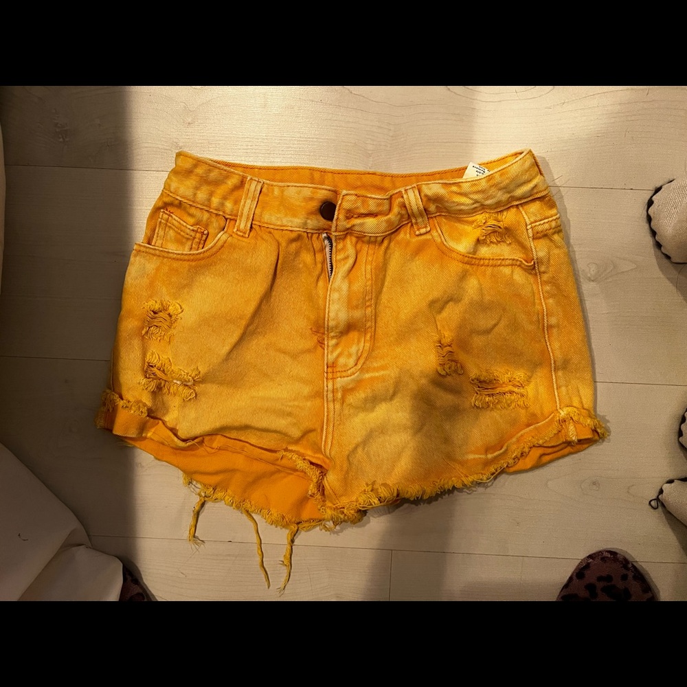 Yellow denim shorts